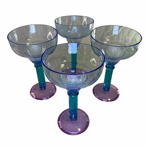 4 Acrylic Margarita‎ Cocktail Glasses Stemmed Tropical 90s Blue Teal Purple VTG